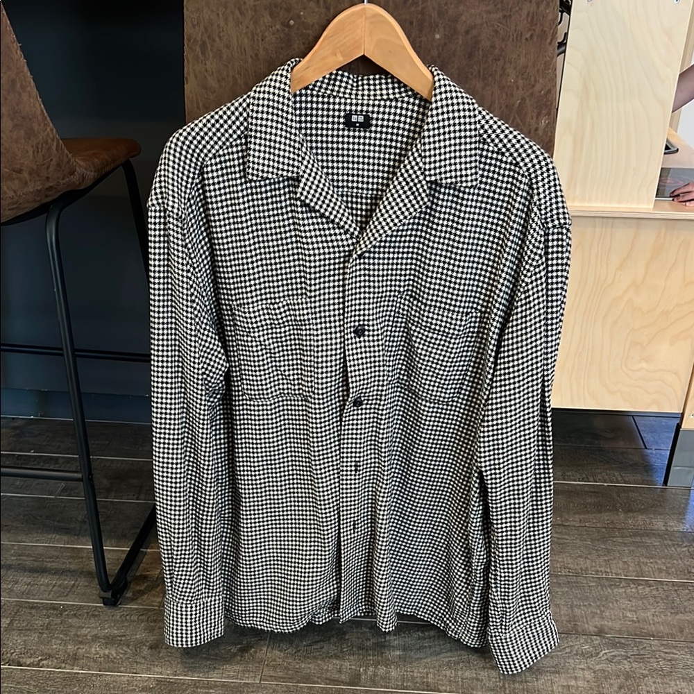 Uniqlo Flannel Shirt Black and White Herringbone